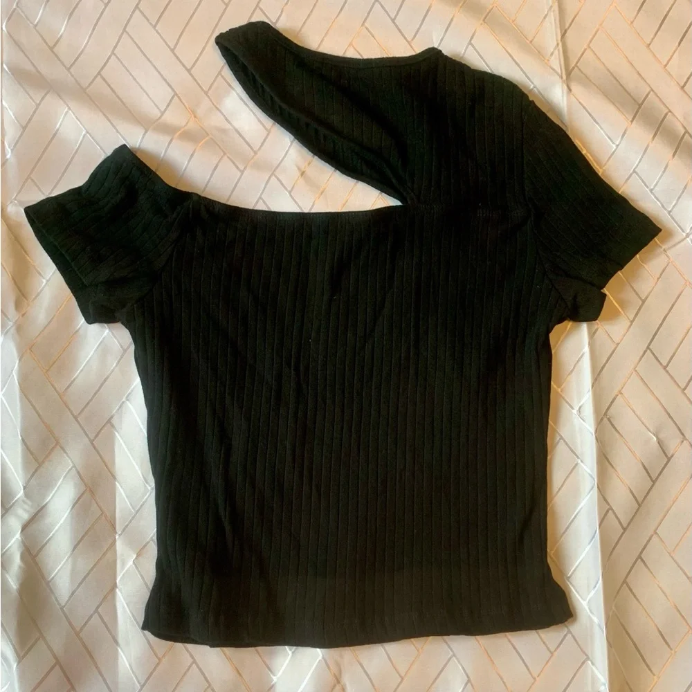 NWOT Asymmetrical cutout crop top festival party stretchy Shein ribbed top - Picture 9 of 9